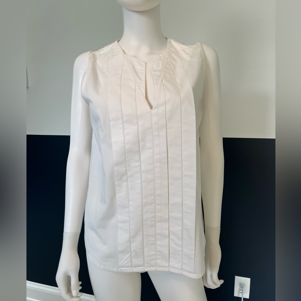 white pleated short sleeve shirt
